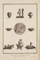 TvB G 5130
<br/>
Stukken uit het museum te Napels (lampen, vasen en een plaquette)
<br/>
<em>Choffard, Pierre Philippe (1730 - 1809)</em>